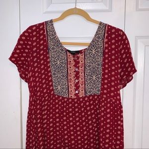 Red Patterned Open Back Mini Dress